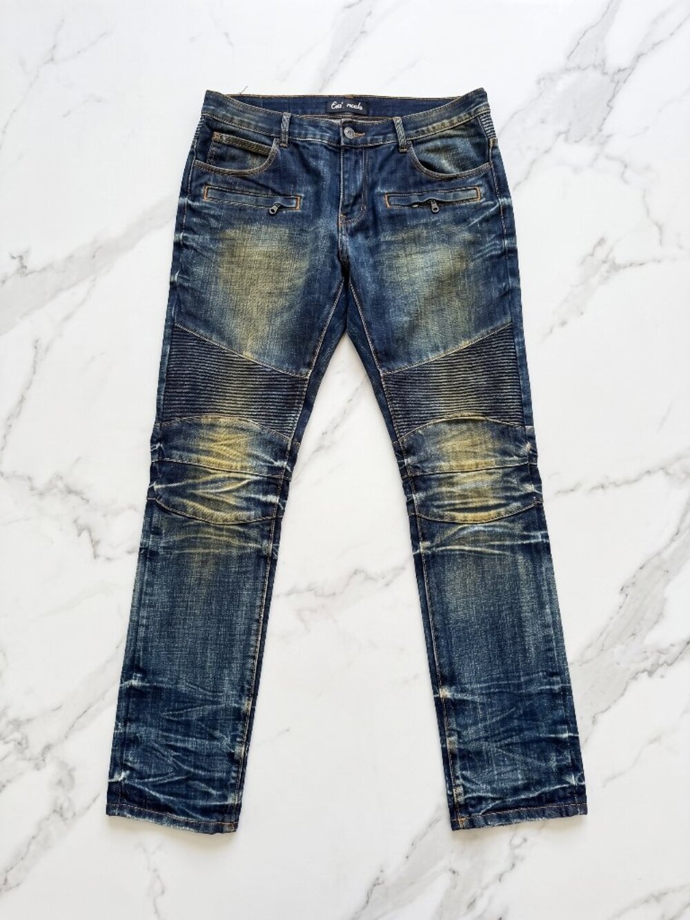 Embellish NYC Men's Moto Biker Ribbed Skinny Slim Denim Jeans Size 34 NWOT